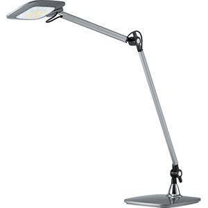 Hansa LED-tafellamp E-MOTION, sensorschakelaar, dimbaar, kop draaibaar, dubbele arm, zilverkleurig