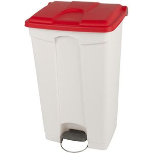 Afvalverzamelaar met pedaal, inhoud 90 l, b x h x d = 505 x 790 x 410 mm, wit, deksel rood