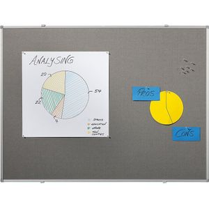 eurokraft basic Prikbord, textielbekleding, grijs, b x h = 900 x 600 mm