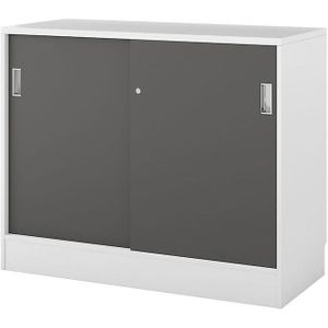 Kast Chicago met schuifdeuren, h x b x d = 948 x 1215 x 400 mm, wit geborsteld / donkergrijs