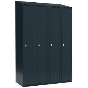 Garderobekast Fydor, 1 vak, grijs, b = 1200 mm, 4 compartimenten, schuine bovenkant, hangslot