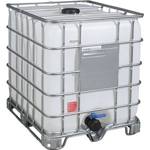 IBC-container RECOBULK, UN-goedkeuring, inhoud 1000 l, op pallet met stalen sleden, DN-opening 150 mm / DN-uitlaat 80 mm