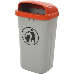 Afvalbak voor buiten, brandveilig, inhoud 50 l, b x h x d = 435 x 755 x 345 mm, grijs/oranje