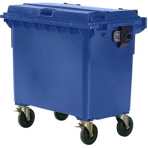 Afvalcontainer van kunststof, DIN EN 840, inhoud 660 l, b x h x d = 1360 x 1235 x 765 mm, blauw, vanaf 5 stuks