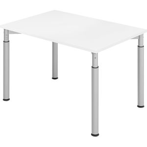 VERA-ZWO - Bureautafel met 4 poten, in hoogte verstelbaar, b x d = 1200 x 800 mm, blad wit, onderstel blank aluminiumkleurig