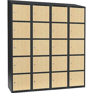 Vijfvoudige locker Fydor, 4 compartimenten, grijs / berkenhout, b = 1200 mm, 4 compartimenten, schuine bovenkant, cilinderslot