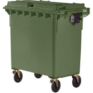 Afvalcontainer van kunststof, DIN EN 840, inhoud 770 l, b x h x d = 1360 x 1330 x 770 mm, groen