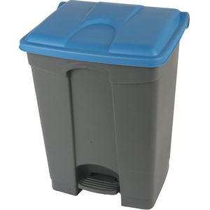 Afvalverzamelaar met pedaal, inhoud 70 l, b x h x d = 505 x 675 x 415 mm, grijs, deksel blauw