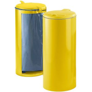 VAR Plaatstalen afvalbak, voor inhoud 120 l, front gesloten, geel met geel kunststof deksel