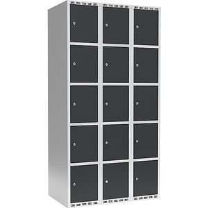 Vijfvoudige locker Fydor, 3 compartimenten, lichtgrijs / grijs, b = 900 mm, 3 compartimenten, platte bovenkant, cilinderslot