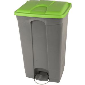 Afvalverzamelaar met pedaal, inhoud 90 l, b x h x d = 505 x 790 x 410 mm, grijs, deksel groen