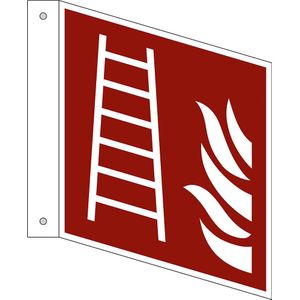 Borden voor brandbeveiliging, ladder, VE = 10 stuks, kunststof, bord met pijl, 150 x 150 mm