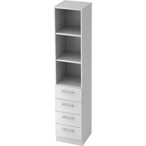 Stellingkast, 2 open legborden, 4 laden, wit