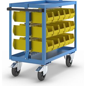 eurokraft pro Montage-hulpwagen, met 30 magazijnbakken van PE, laadvermogen 250 kg