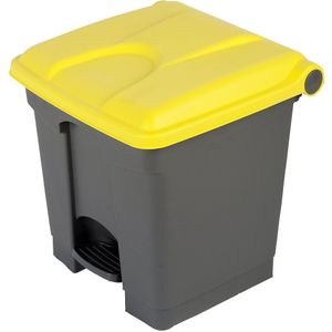 Afvalverzamelaar met pedaal, inhoud 30 l, b x h x d = 410 x 435 x 400 mm, grijs, deksel geel