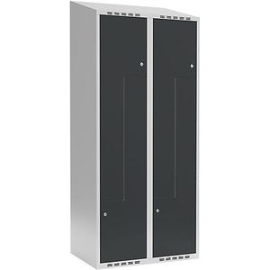 Z-lockerkast Fydor, 2 compartimenten, lichtgrijs / grijs, b = 800 mm, 2 compartimenten, schuine bovenkant, cilinderslot
