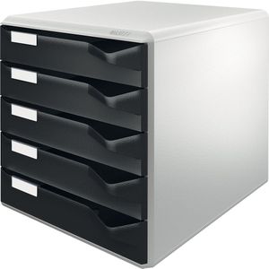 Leitz Aflegbox, post- en formulierenset, kastframe in grijs, ladekleur zwart, met 5 laden