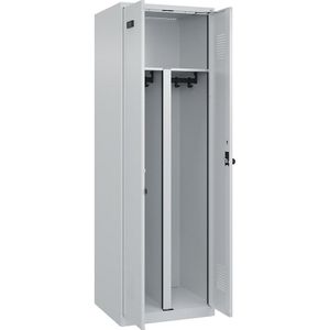 Multifunctionele lockerkast Evolo PLUS, 1 compartiment, scheidingswand ingekort, lichtgrijs, b = 600 mm, met voetdoppen, veiligheidsdraaigrendel