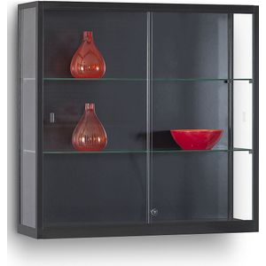 Wandvitrine, breedte 1000 mm, zonder verlichting, h x d = 984 x 300 mm, zwart