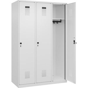 C+P Lockerkast Evolo PLUS, 3 compartimenten, verkeerswit, b = 1200 mm, met voetdoppen, draaigrendel