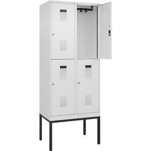 C+P Lockerkast met twee verdiepingen Evolo PLUS, 2 compartimenten, verkeerswit, b = 800 mm, met smalle voeten, cilinderslot