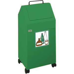 Afvalbak voor kringloopmateriaal met inwerpklep, inhoud 45 l, b x h x d = 320 x 710 x 310 mm, verrijdbaar, groen RAL 6024