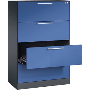 C+P Archiefkast ASISTO, hoogte 1292 mm, met 4 lades, A4 liggend, zwartgrijs/gentiaanblauw