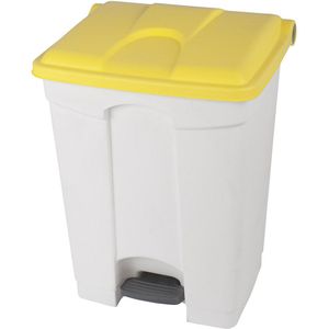 Afvalverzamelaar met pedaal, inhoud 70 l, b x h x d = 505 x 675 x 415 mm, wit, deksel geel