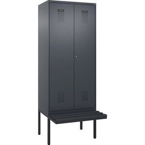 Multifunctionele lockerkast Evolo PLUS met zitbank, 2 compartimenten, scheidingswand ingekort, grijs, b = 800 mm, cilinderslot, met uitstekende zitbank, kunststof