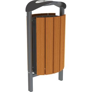 PROCITY Afvalkorf SILAOS® met asbak, staal / eikenhout, voor in gegoten beton, grijs/eikenhout