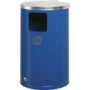 VAR Afvalbak voor buiten van plaatstaal, inhoud 30 l, h x Ø = 620 x 300 mm, gentiaanblauw