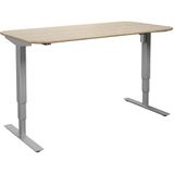 Bureau Atlanta Trend, elektrisch in hoogte verstelbaar, rechte, afgeronde hoeken, b x d = 1400 x 800 mm, eikenhout/zilver