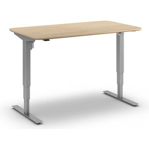Bureau Atlanta Trend, elektrisch in hoogte verstelbaar, rechte, afgeronde hoeken, b x d = 1400 x 800 mm, eikenhout/zilver