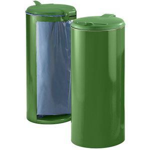 VAR Plaatstalen afvalbak, voor inhoud 120 l, front gesloten, groen met groen kunststof deksel