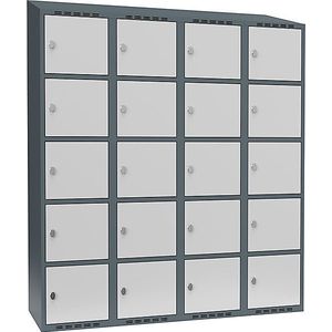 Vijfvoudige locker Fydor, 4 compartimenten, blauwgrijs / lichtgrijs, b = 1200 mm, 4 compartimenten, schuine bovenkant, hangslot