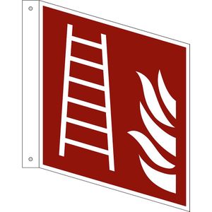 Borden voor brandbeveiliging, ladder, VE = 10 stuks, kunststof, bord met pijl, 200 x 200 mm