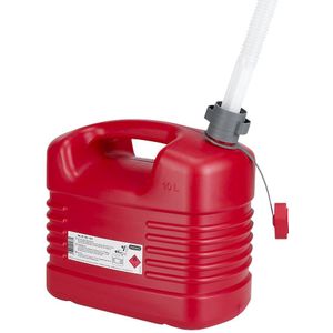 PRESSOL Kunststof brandstof jerrycan, flexibele tuit, inhoud 10 l, VE = 5 stuks, rood