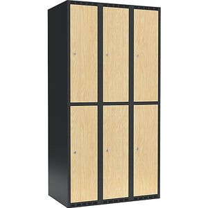 Lockerkast met twee verdiepingen Fydor, 3 compartimenten, grijs / berkenhout, b = 900 mm, 3 compartimenten, platte bovenkant, cilinderslot