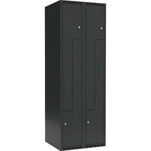 Z-lockerkast Fydor, 2 compartimenten, grijs, b = 600 mm, 2 compartimenten, platte bovenkant, cilinderslot
