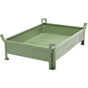 Heson Stapelbakken van plaatstaal, lage bouwvorm, dichte wanden, b x l = 800 x 1200 mm, draagvermogen 1000 kg, groen, vanaf 1 stuk