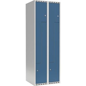 Z-lockerkast Fydor, 2 compartimenten, lichtgrijs / briljantblauw, b = 600 mm, 2 compartimenten, platte bovenkant, cilinderslot
