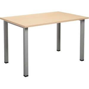 Multifunctionele tafel DUO-U, recht blad, b x d = 1200 x 800 mm, berkenhout, zilverkleurig