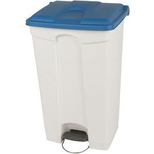 Afvalverzamelaar met pedaal, inhoud 90 l, b x h x d = 505 x 790 x 410 mm, wit, deksel blauw
