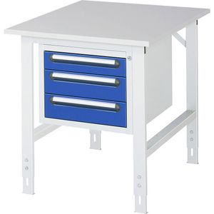 Werktafel met ladekast, onderbouw-ladeblok met 3 laden 1 x 90, 2 x 120 mm, b x d = 750 x 1000 mm, melamineplaat, dikte 22 mm