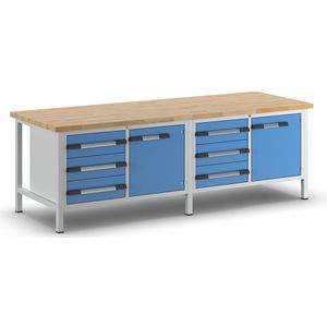 eurokraft pro Werkbank, stellingbouw serie 8000, 6 laden 180 mm, 2 deuren 540 mm, 1 legbord, b x d = 2500 x 900 mm