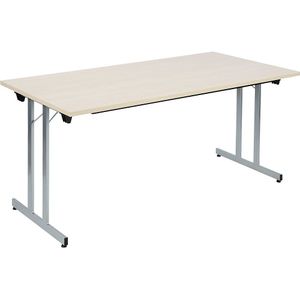 Inklapbare tafel F25, b x d = 1600 x 800 mm, werkblad ahornhoutdecor, frame blank aluminiumkleurig
