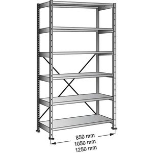 Industrie- en magazijnstelling, legbordbreedte 1000 mm, 6 legborden, basisstelling met een diepte van 500 mm