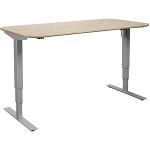 Bureau Atlanta Trend, elektrisch in hoogte verstelbaar, rechte, afgeronde hoeken, b x d = 1600 x 800 mm, eikenhout/zilver