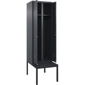 C+P Multifunctionele kledingkast Classic PLUS met zitbank, 1 compartiment, grijs, b = 600 mm, cilinderslot, ondergebouwd, kunststof