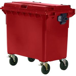Afvalcontainer van kunststof, DIN EN 840, inhoud 660 l, b x h x d = 1360 x 1235 x 765 mm, rood, vanaf 5 stuks